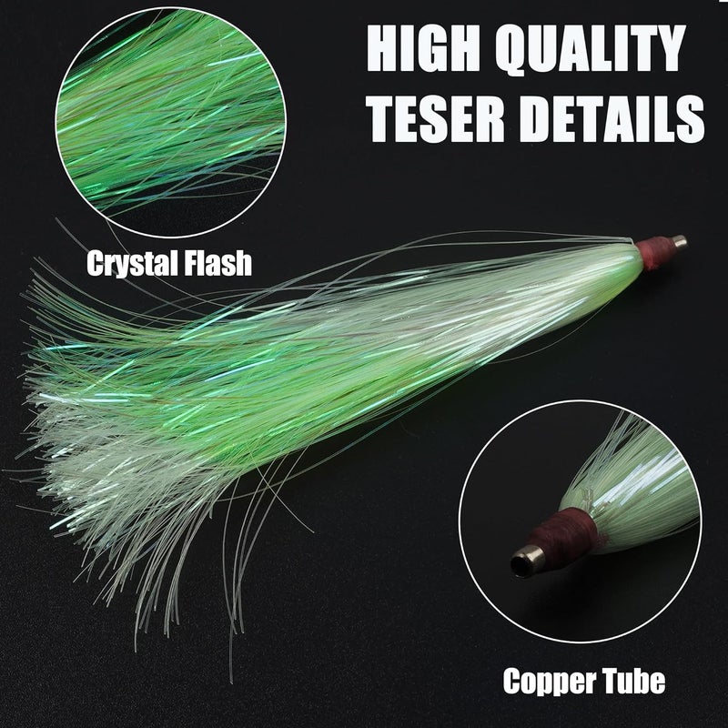 VATEICO Fishing Teasers,Bucktail Teaser Mylar Flash Teaser Tail Rigs Skirts Hair Flounder Fishing Lure Bait Rigs for Saltwater Freshwater - Image 3